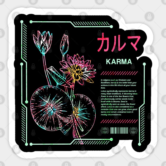 Vintage Karma Kanji Characters Lotus Zen Japanese Saying 646 Sticker by dvongart